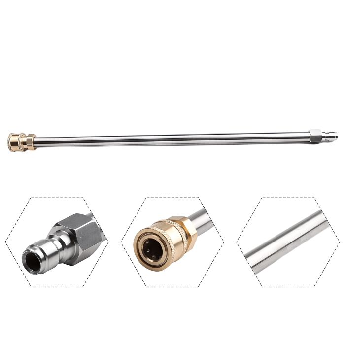 Single 17" 304 stainless extension lance with 1/4" QC plug and brass 1/4" QC coupler details