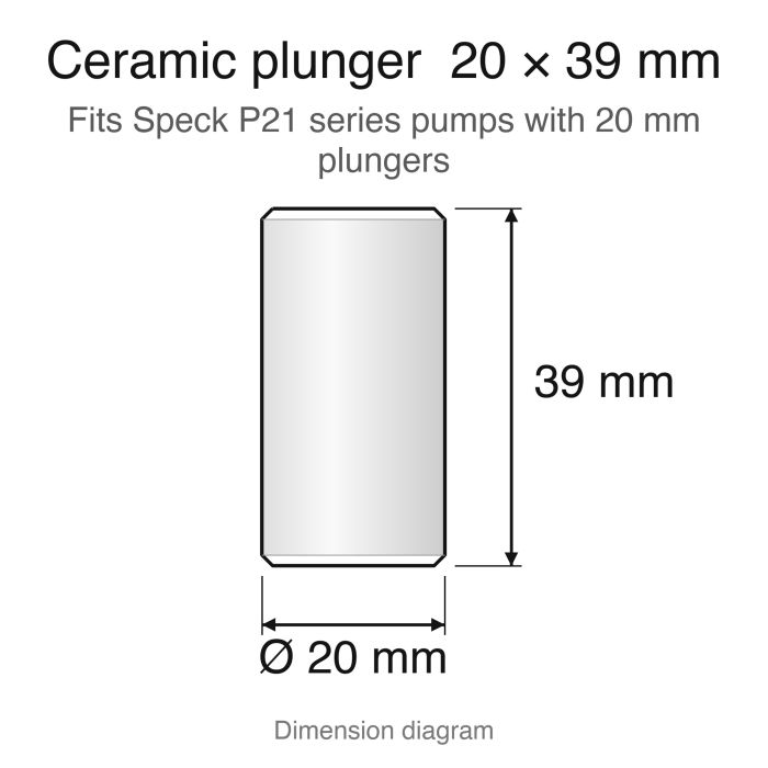 Ceramic plunger dimension diagram, 20 x 39 mm (Set Dolly SP13): Speck P21 series replacement plunger set (ZX.0685-3), 3-pack