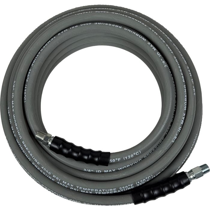 Pressure Washer Hose - 3/8" x 100 ft, 4000 PSI, Grey Wrapped, 1-Wire Braid