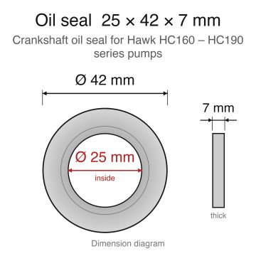Hawk HC160-HC190 Series Replacement - Crankshaft Oil Seal (25x42x7mm) - dimension diagram (25 x 42 x 7 mm)