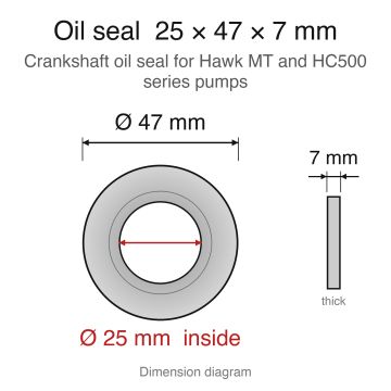 Hawk MT / HC500 Series Replacement - Crankshaft Oil Seal (25x47x7mm) - dimension diagram (25 x 47 x 7 mm)
