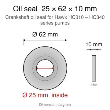 Hawk HC310-HC340 Series Replacement - Crankshaft Oil Seal (25x62x10mm) - dimension diagram (25 x 62 x 10 mm)