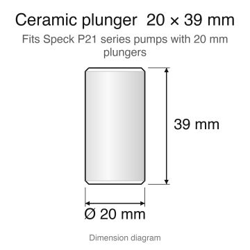 Ceramic plunger dimension diagram, 20 x 39 mm (Set Dolly SP13): Speck P21 series replacement plunger set (ZX.0685-3), 3-pack