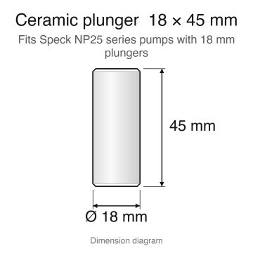 Ceramic plunger dimension diagram, 18 x 45 mm (Set Dolly SP16): Speck NP25 series replacement plunger set (ZX.0690-3), 3-pack