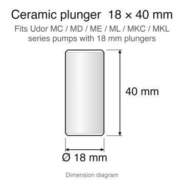 Ceramic plunger dimension diagram, 18 x 40 mm (Udor Set Dolly U30): Udor MC / MD / ME / ML / MKC / MKL series replacement plunger set (ZX.0883-3), 3-pack