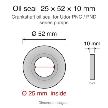 Udor PNC/PND Series Replacement - Crankshaft Oil Seal (25x52x10mm) - dimension diagram (25 x 52 x 10 mm)