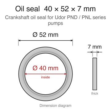 Udor PND/PNL Series Replacement - Crankshaft Oil Seal (40x52x7mm) - dimension diagram (40 x 52 x 7 mm)