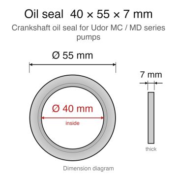 Udor MC/MD Series Replacement - Crankshaft Oil Seal (40x55x7mm) - dimension diagram (40 x 55 x 7 mm)
