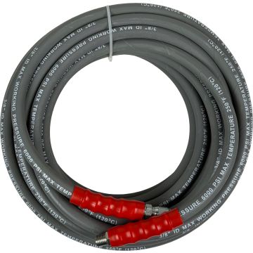 Pressure Washer Hose - 3/8" x 100 ft, 6000 PSI, Grey Wrapped, 2-Wire Braid